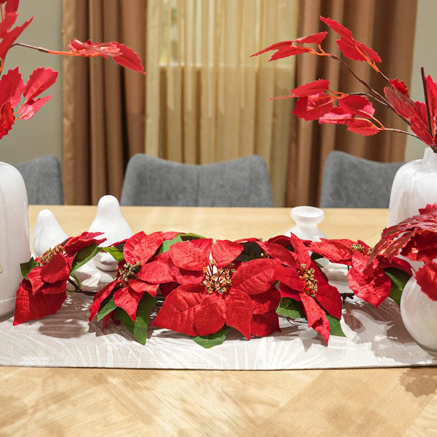 7 Heads Poinsettia Swag 65cm