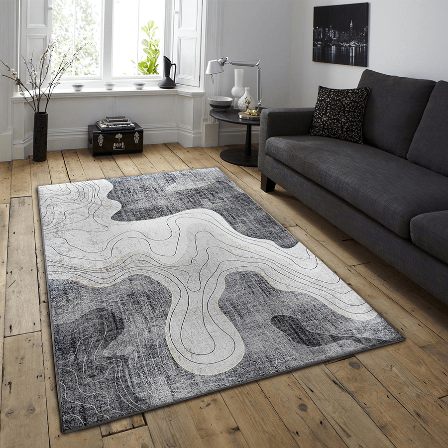 Ari Abstract Slate Printed Rug Ari Abstract Slate Printed Rug Mandaue Foam