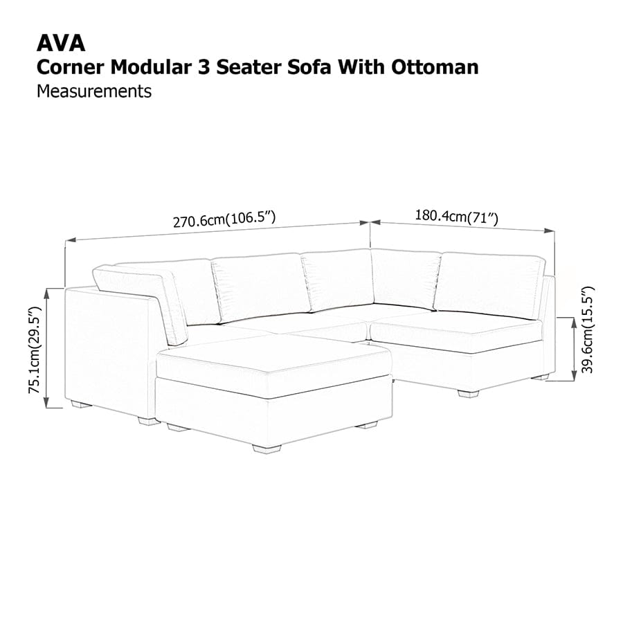 Ava 3 Seater Corner Modular Sofa with Ottoman