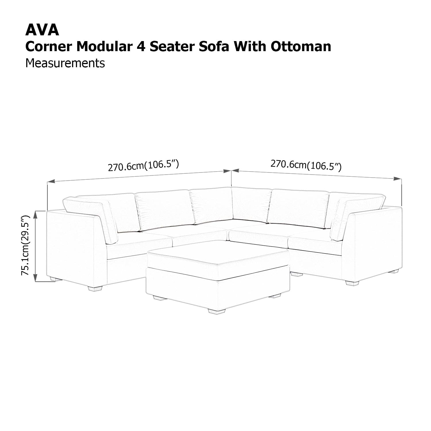 Ava 4 Seater Corner Modular Sofa with Ottoman