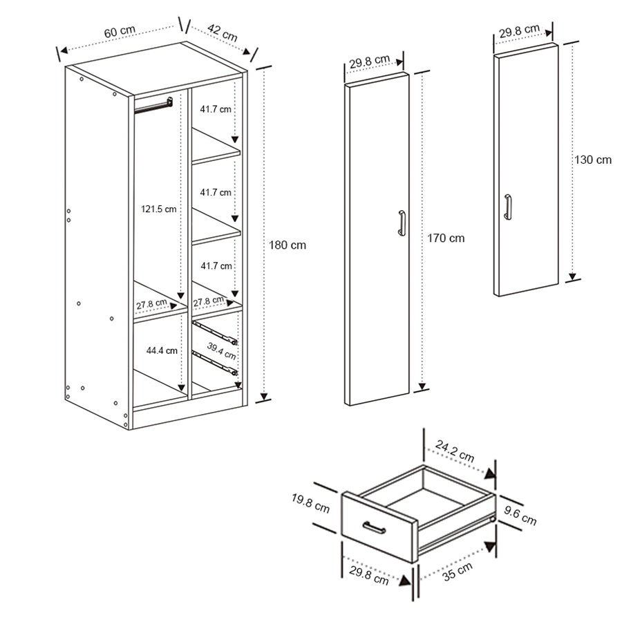 Averie 2 Door with 2 Shelves 2 Drawer Wardrobe