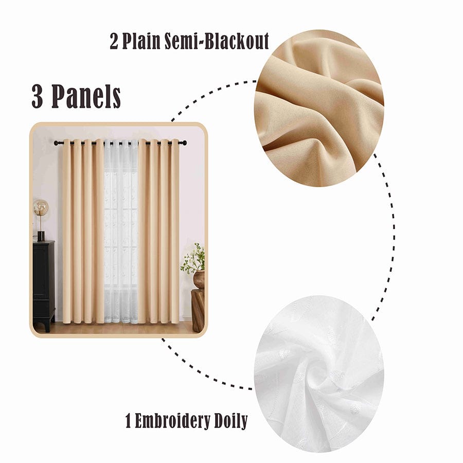 Becka Plain & Print Set Of 3 Curtains