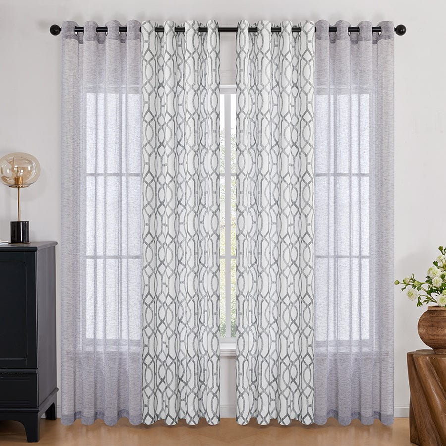 Belysa Plain & Printed Set of 4 Curtains