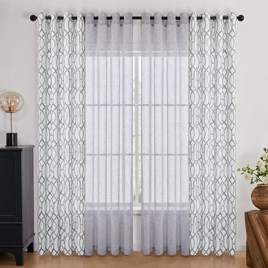 Belysa Plain & Printed Set of 4 Curtains