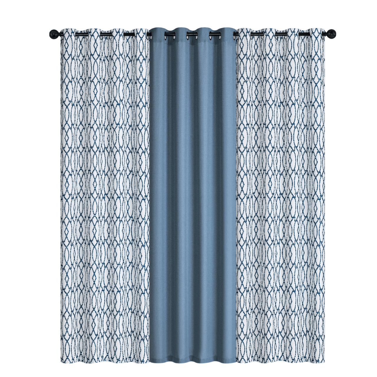 Bernice Plain & Print Set of 3 Curtains