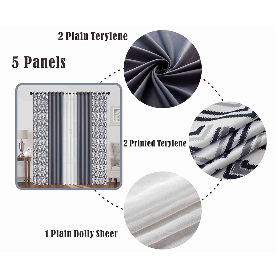 Bertram Plain & Print Set of 5 Curtains Bertram Plain & Print Set of 5 Curtains Mandaue Foam