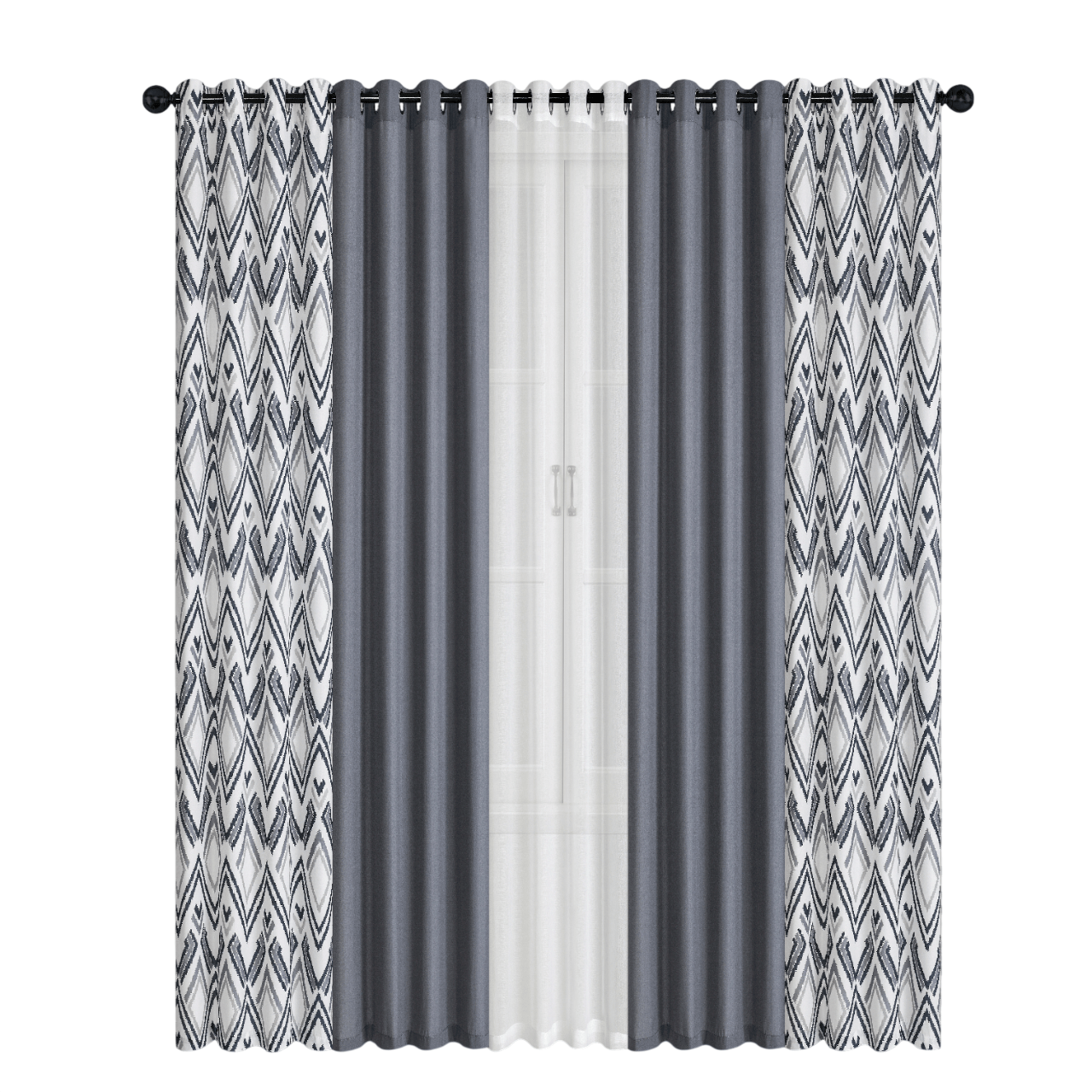 Bertram Plain & Print Set of 5 Curtains