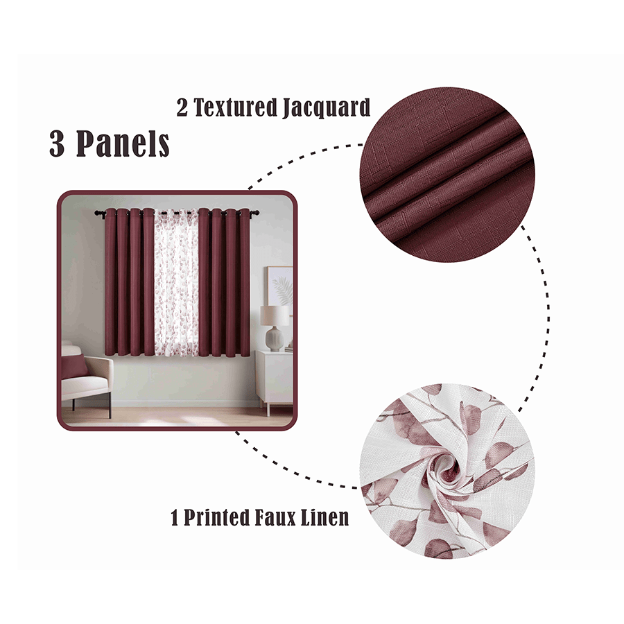 Birte Plain & Print Set of 3 Curtain