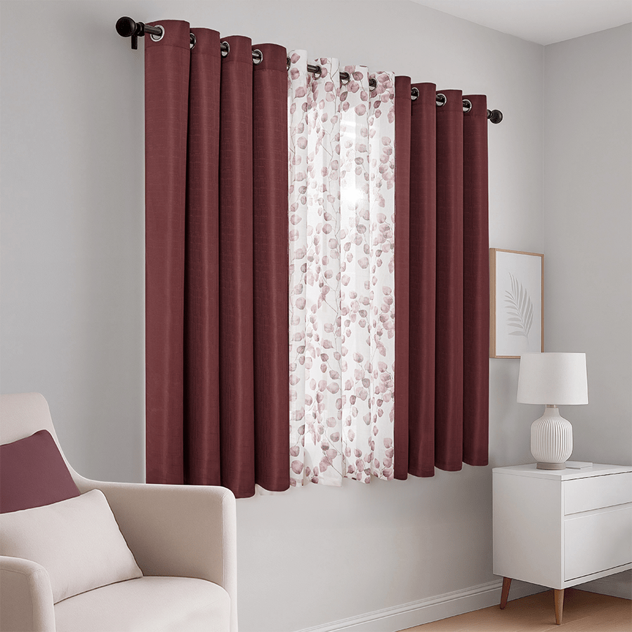 Birte Plain & Print Set of 3 Curtain