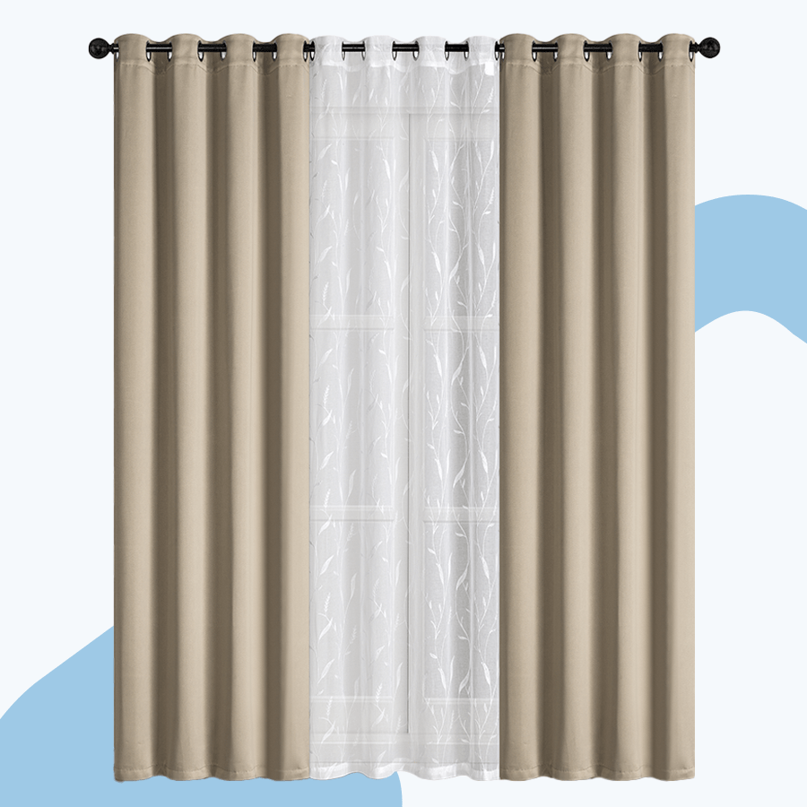 Blenda Plain & Print Set of 3 Curtains