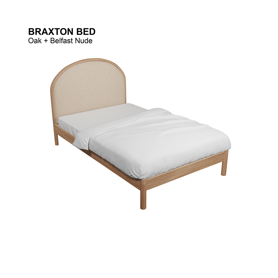 MORE BRAXTON OPTIONS Braxton Bed 36x75" - Oak Braxton Bed 36x75" - Oak Fabric Belfast Nude Mandaue Foam