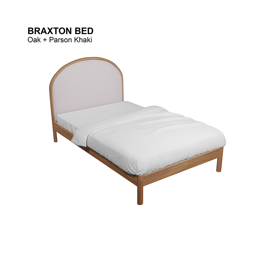 MORE BRAXTON OPTIONS Braxton Bed 36x75" - Oak Braxton Bed 36x75" - Oak Fabric Parson Khaki Mandaue Foam