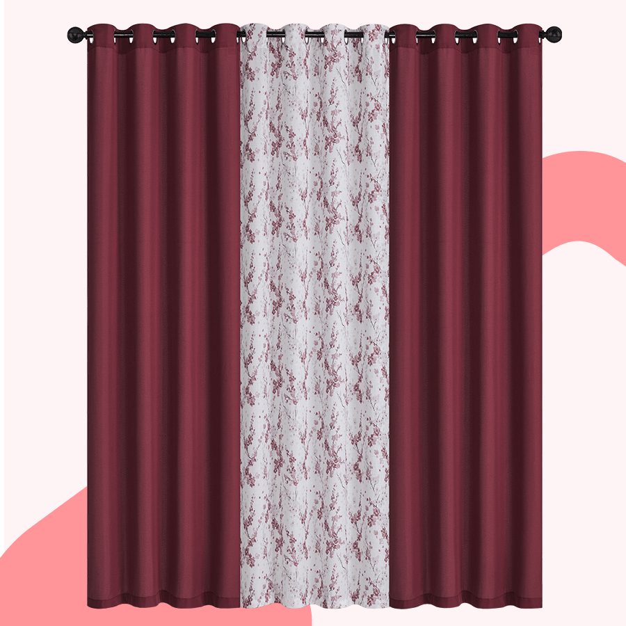 Brityn Plain & Print Set of 3 Curtains