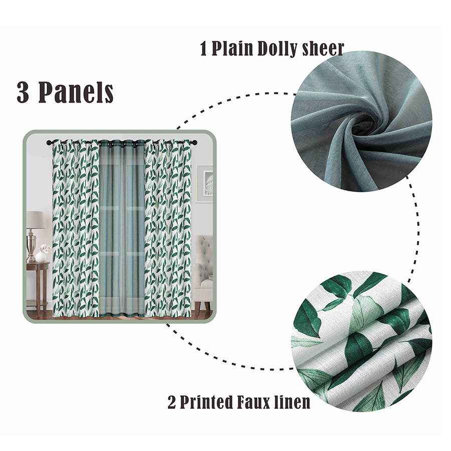 Brynel Plain & Print Set of 3 Curtains Brynel Plain & Print Set of 3 Curtains Mandaue Foam