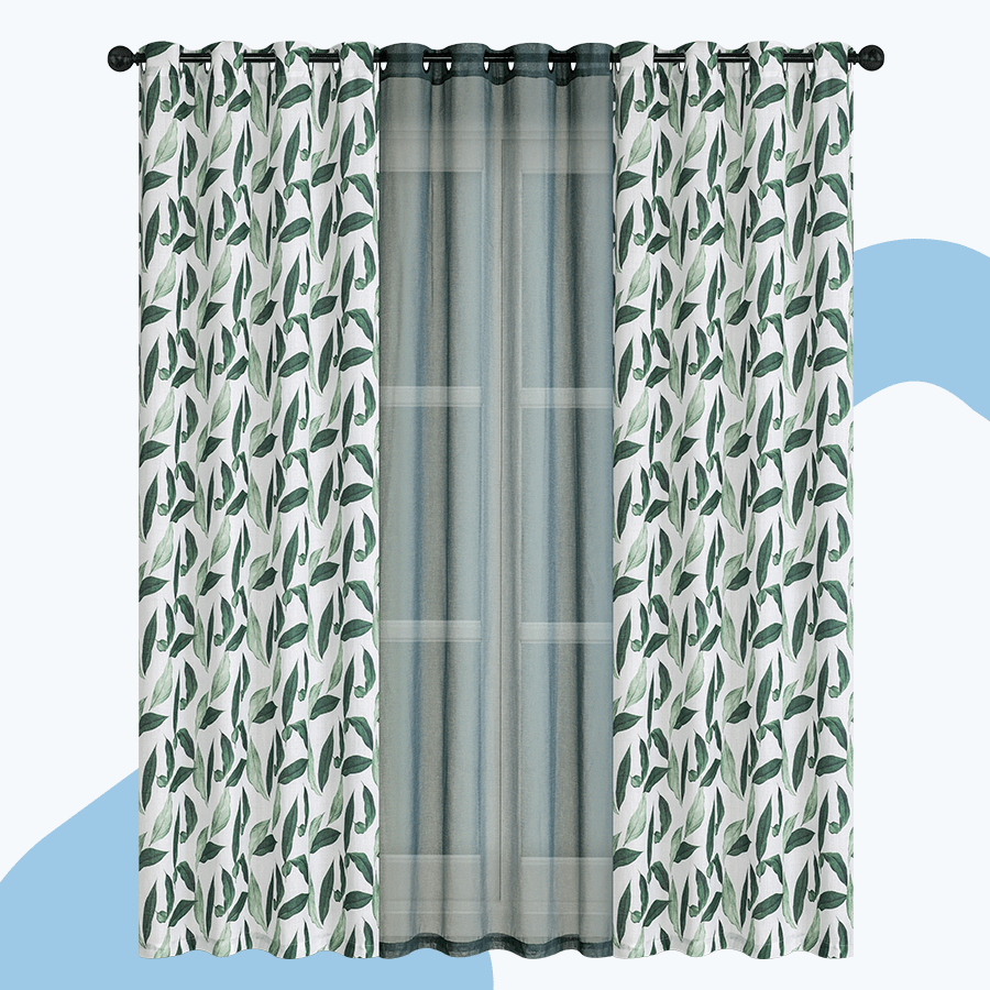 Brynel Plain & Print Set of 3 Curtains