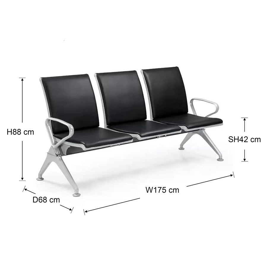Calix 3 Seater Public Chair with Cushion Calix 3 Seater Public Chair with Cushion Black Mandaue Foam