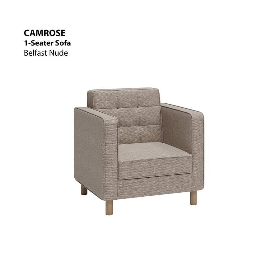 MORE CAMROSE OPTIONS Camrose 1 Seater Sofa Camrose 1 Seater Sofa Fabric Belfast Nude Mandaue Foam