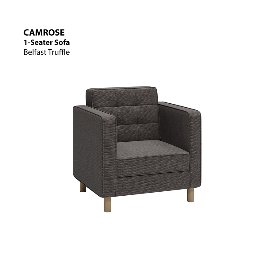 MORE CAMROSE OPTIONS Camrose 1 Seater Sofa Camrose 1 Seater Sofa Fabric Belfast Truffle Mandaue Foam