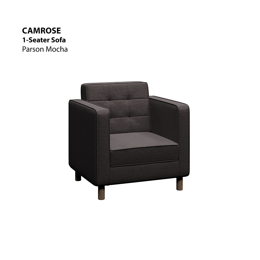 MORE CAMROSE OPTIONS Camrose 1 Seater Sofa Camrose 1 Seater Sofa Fabric Parson Mocha Mandaue Foam