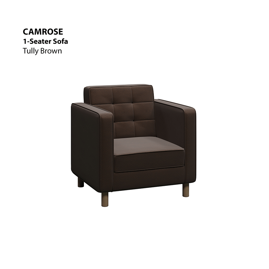 MORE CAMROSE OPTIONS Camrose 1 Seater Sofa Camrose 1 Seater Sofa Leatherette Tully Brown Mandaue Foam