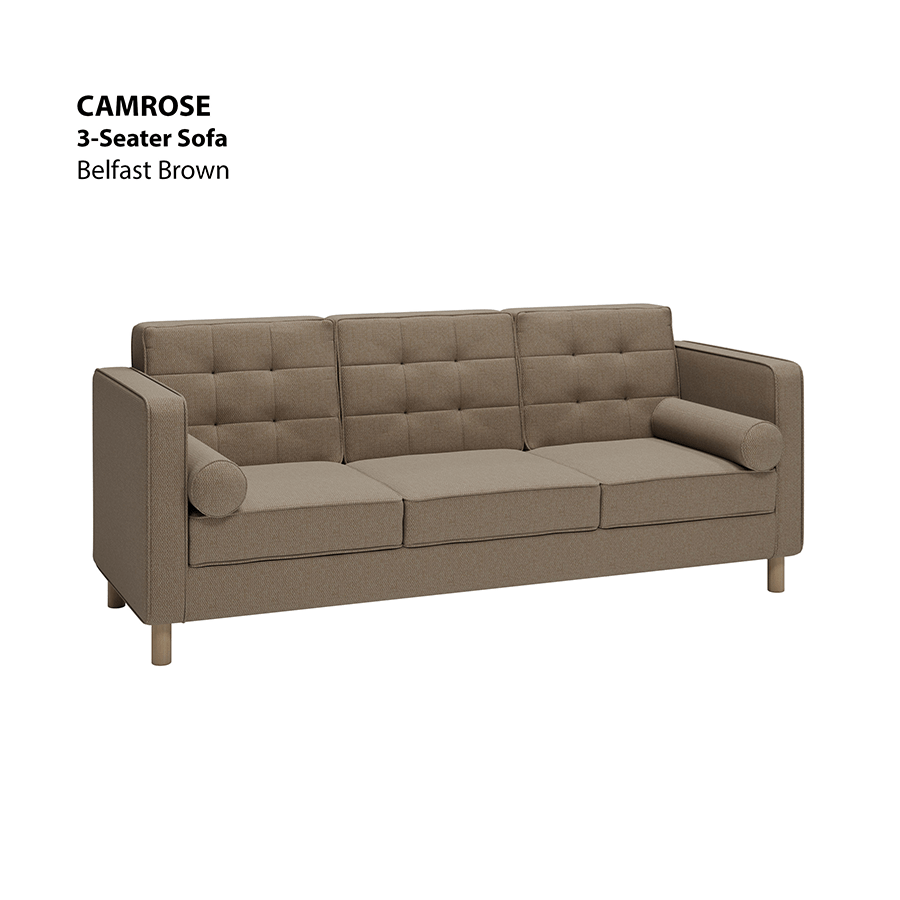 MORE CAMROSE OPTIONS Camrose 3 Seater Sofa Camrose 3 Seater Sofa Fabric Belfast Brown Mandaue Foam