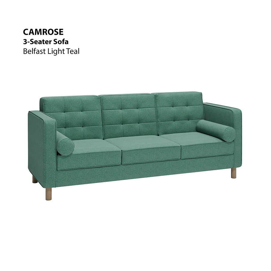 MORE CAMROSE OPTIONS Camrose 3 Seater Sofa Camrose 3 Seater Sofa Fabric Belfast Light Teal Mandaue Foam