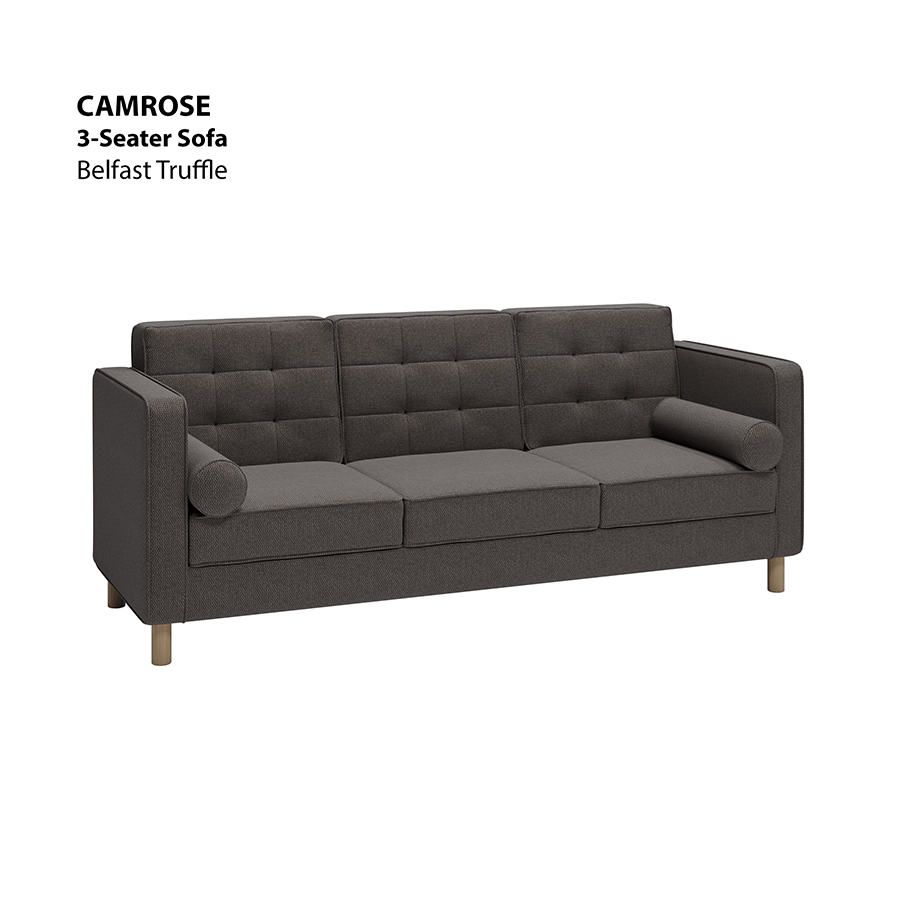 MORE CAMROSE OPTIONS Camrose 3 Seater Sofa Camrose 3 Seater Sofa Fabric Belfast Truffle Mandaue Foam