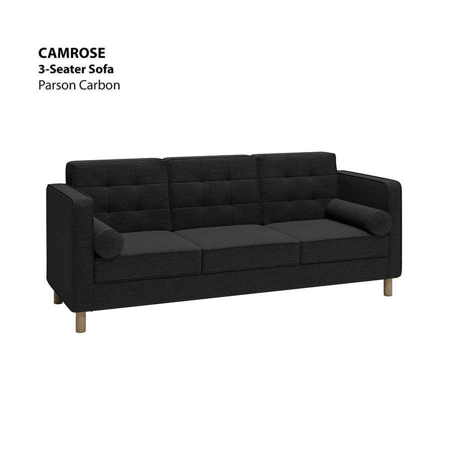 MORE CAMROSE OPTIONS Camrose 3 Seater Sofa Camrose 3 Seater Sofa Fabric Parson Carbon Mandaue Foam