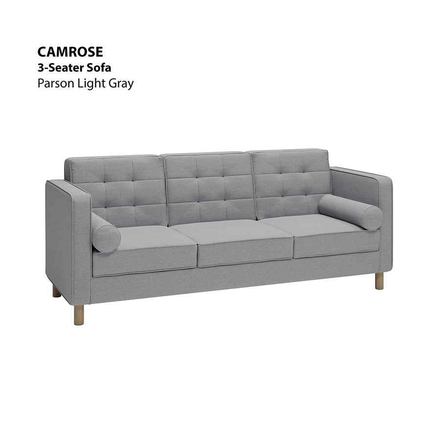 MORE CAMROSE OPTIONS Camrose 3 Seater Sofa Camrose 3 Seater Sofa Fabric Parson Light Gray Mandaue Foam