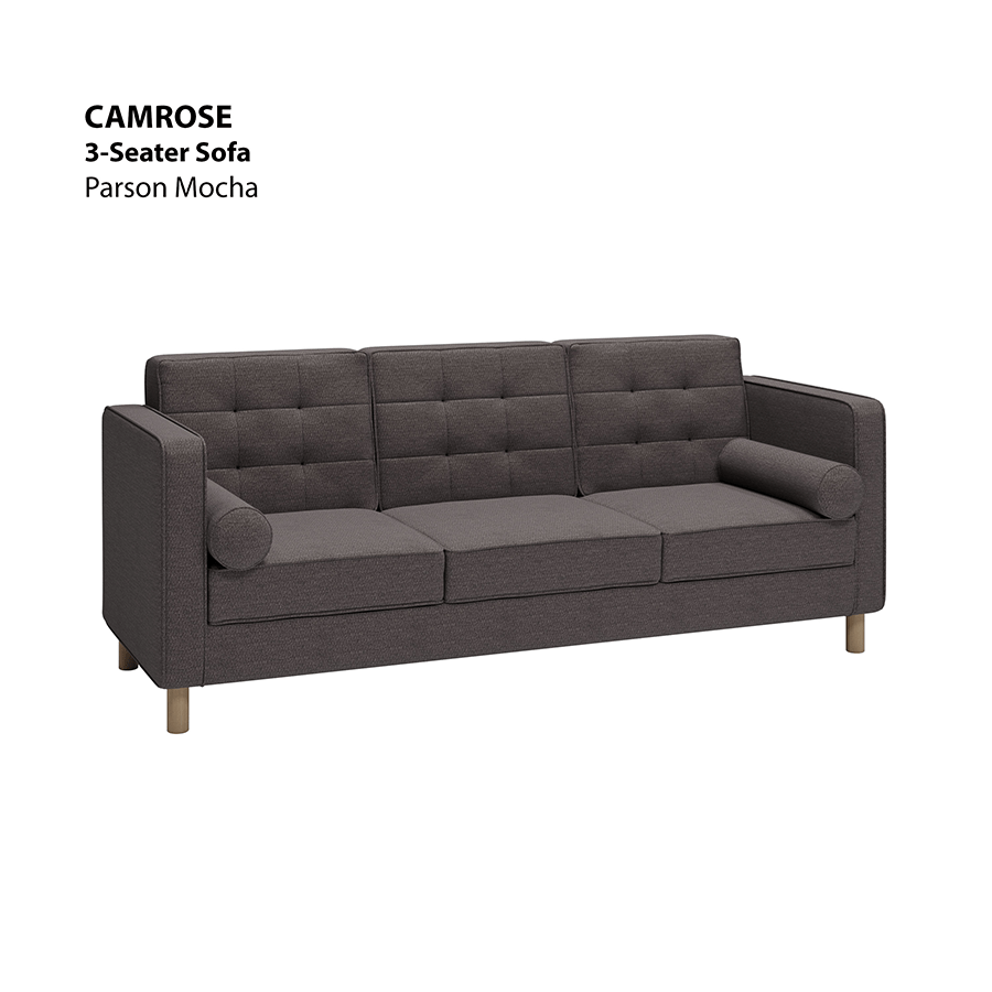 MORE CAMROSE OPTIONS Camrose 3 Seater Sofa Camrose 3 Seater Sofa Fabric Parson Mocha Mandaue Foam