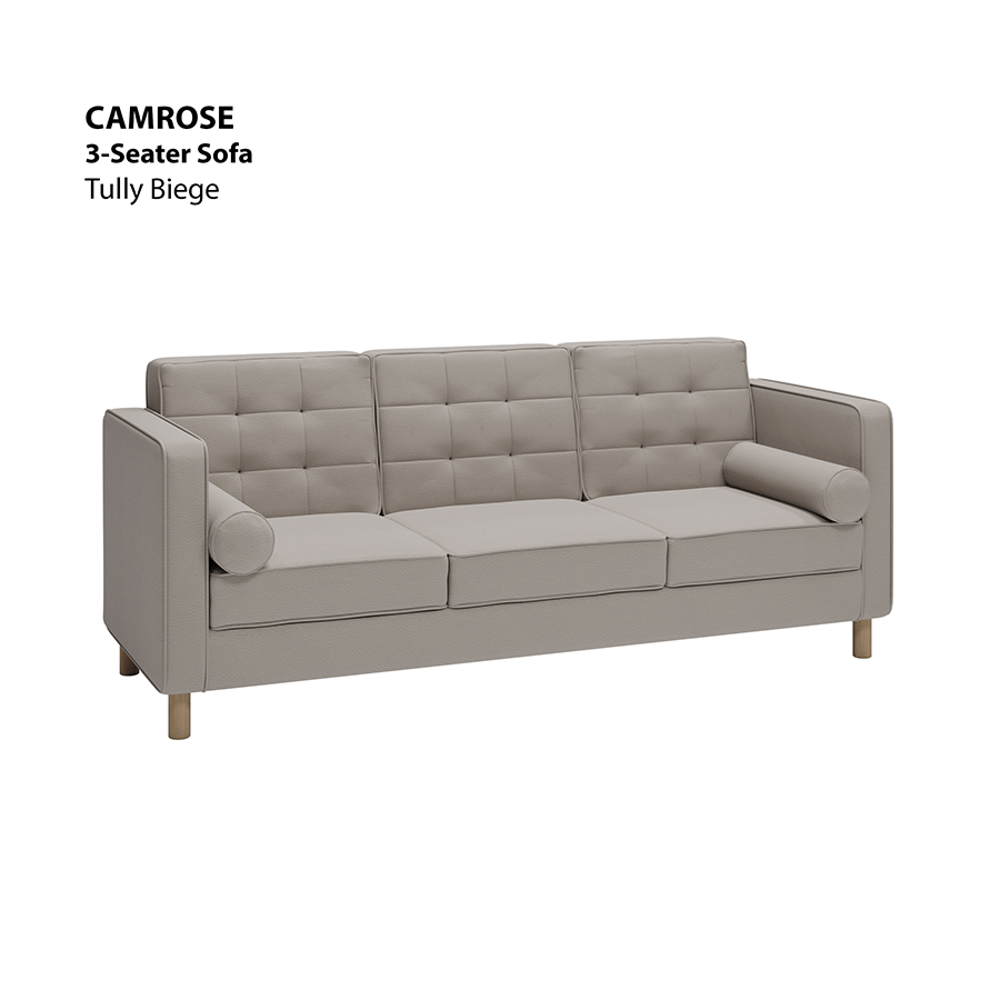 MORE CAMROSE OPTIONS Camrose 3 Seater Sofa Camrose 3 Seater Sofa Leatherette Tully Beige Mandaue Foam