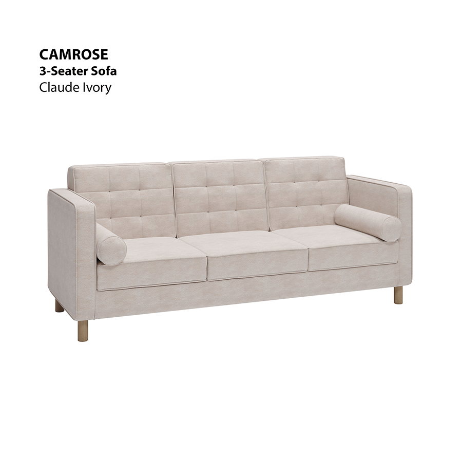 MORE CAMROSE OPTIONS Camrose 3 Seater Sofa Camrose 3 Seater Sofa Lux Claude Ivory Mandaue Foam