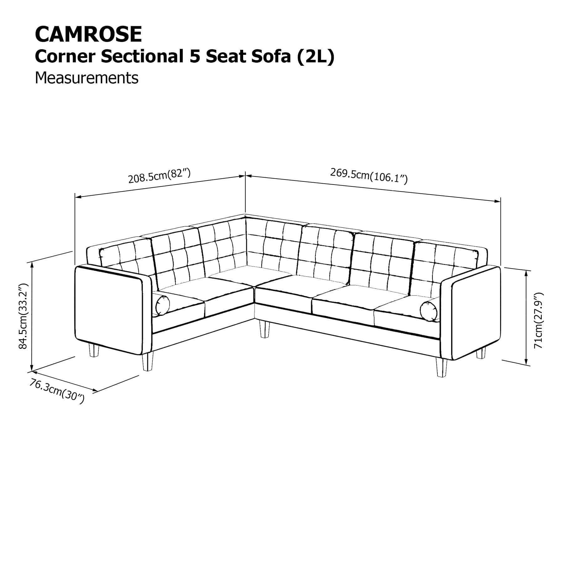 Camrose Corner Sectional 5 Seat (2L) Sofa