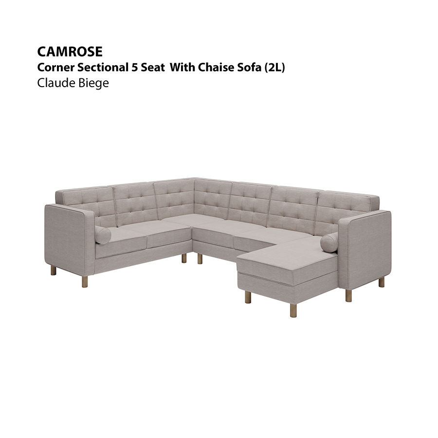MORE CAMROSE OPTIONS Camrose Corner Sectional 5 Seat with Chaise (2L) Sofa Camrose Corner Sectional 5 Seat with Chaise (2L) Sofa Lux Claude Beige Mandaue Foam