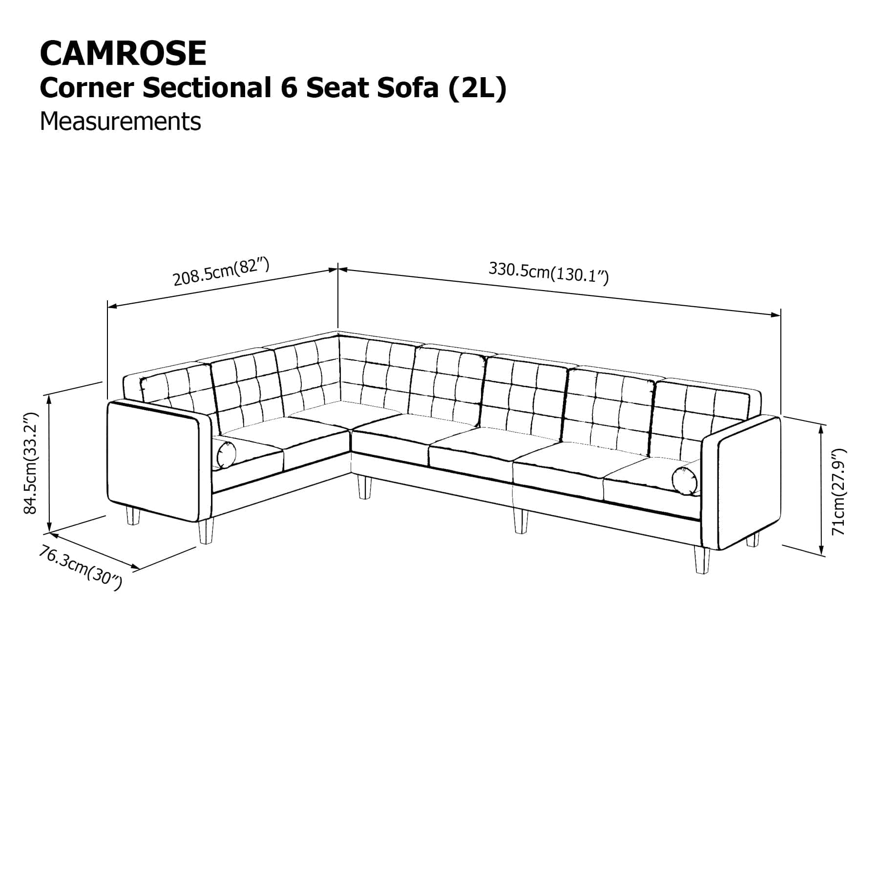 Camrose Corner Sectional 6 Seat (2L) Sofa
