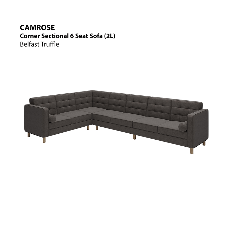 MORE CAMROSE OPTIONS Camrose Corner Sectional 6 Seat (2L) Sofa Camrose Corner Sectional 6 Seat (2L) Sofa Fabric Belfast Truffle Mandaue Foam