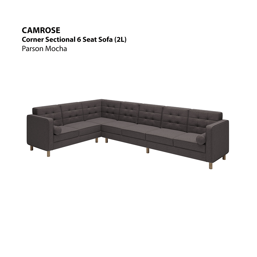 MORE CAMROSE OPTIONS Camrose Corner Sectional 6 Seat (2L) Sofa Camrose Corner Sectional 6 Seat (2L) Sofa Fabric Parson Mocha Mandaue Foam