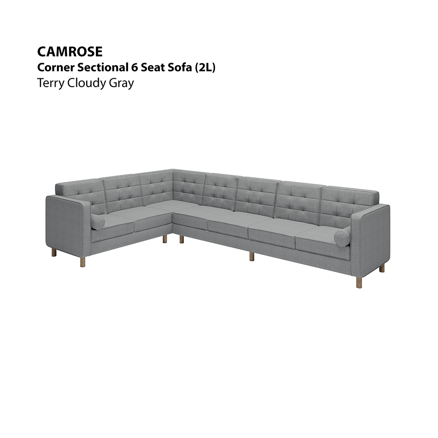 MORE CAMROSE OPTIONS Camrose Corner Sectional 6 Seat (2L) Sofa Camrose Corner Sectional 6 Seat (2L) Sofa Lux Terry Cloudy Gray Mandaue Foam