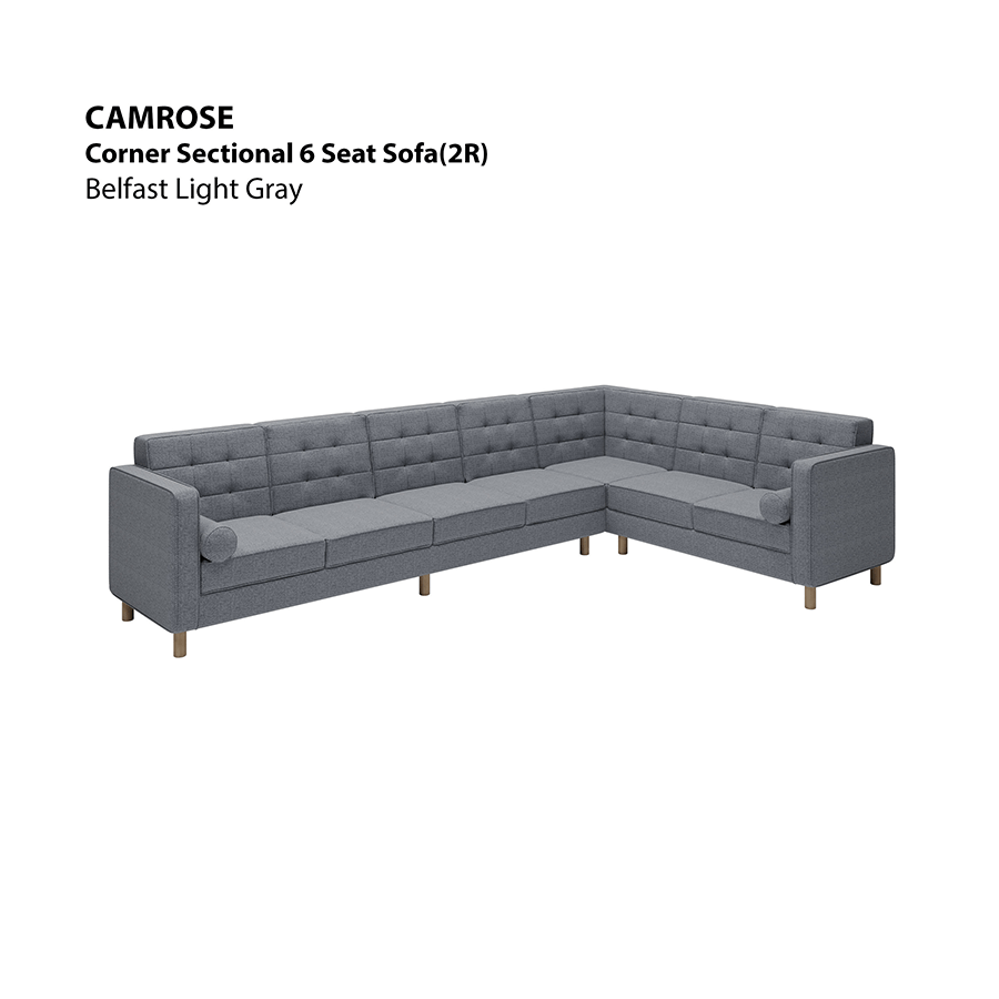 MORE CAMROSE OPTIONS Camrose Corner Sectional 6 Seat (2R) Sofa Camrose Corner Sectional 6 Seat (2R) Sofa Fabric Belfast Light Gray Mandaue Foam