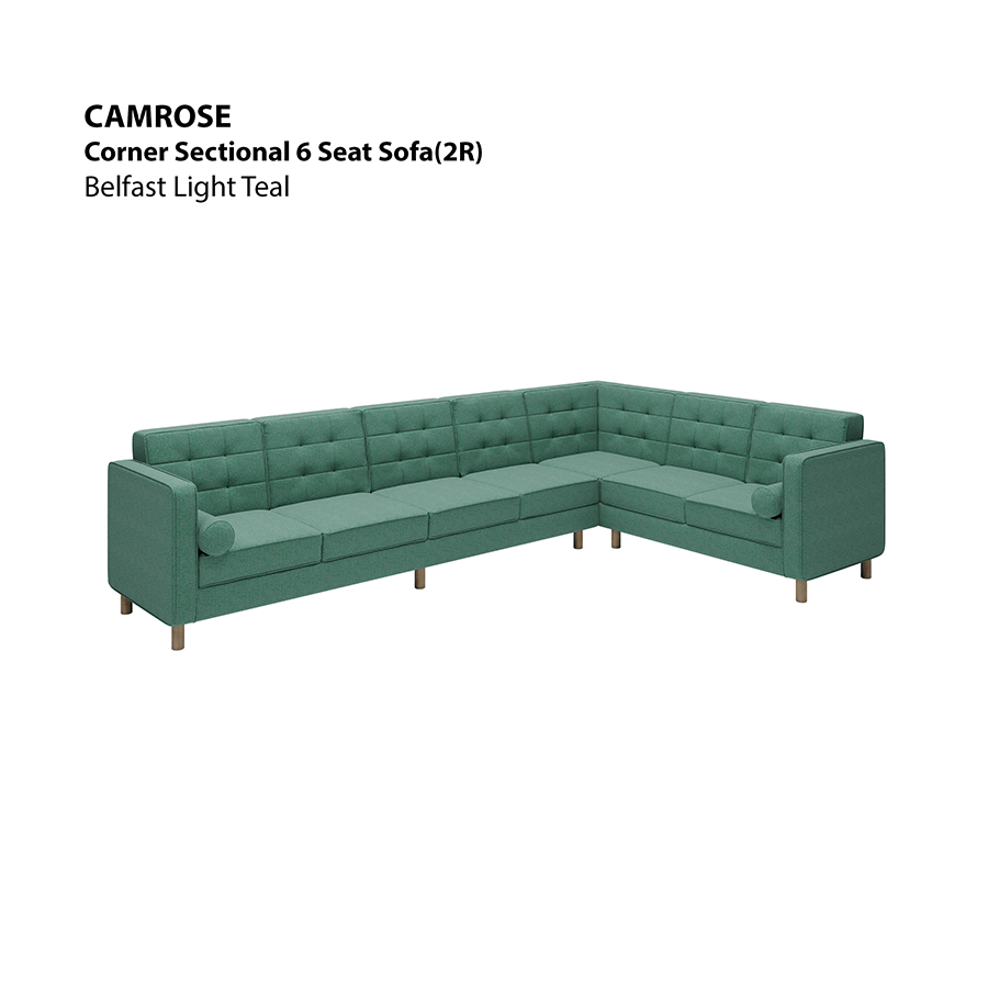 MORE CAMROSE OPTIONS Camrose Corner Sectional 6 Seat (2R) Sofa Camrose Corner Sectional 6 Seat (2R) Sofa Fabric Belfast Light Teal Mandaue Foam