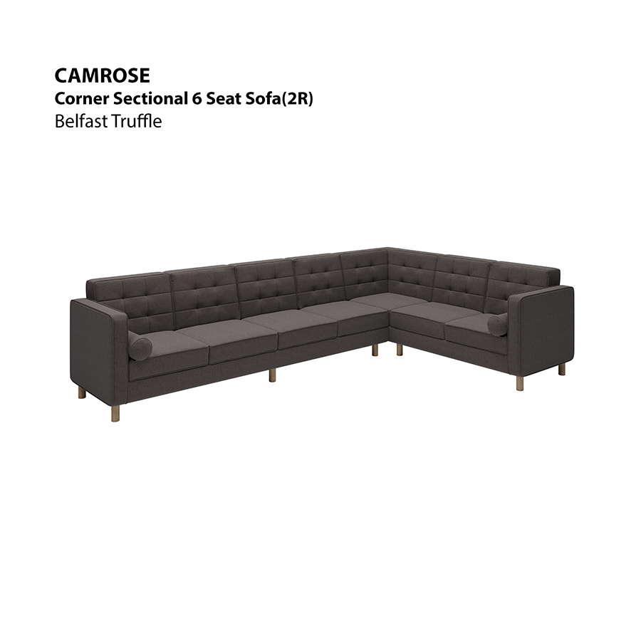 MORE CAMROSE OPTIONS Camrose Corner Sectional 6 Seat (2R) Sofa Camrose Corner Sectional 6 Seat (2R) Sofa Fabric Belfast Truffle Mandaue Foam