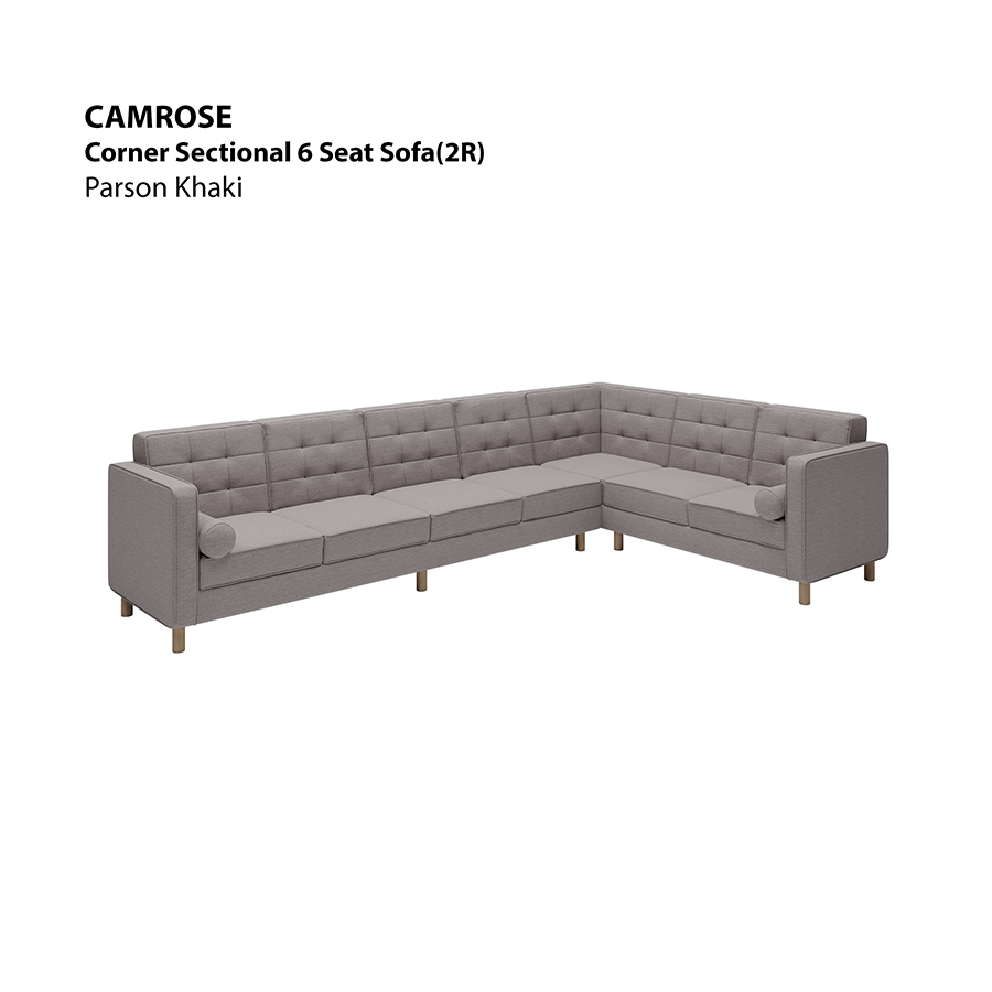 MORE CAMROSE OPTIONS Camrose Corner Sectional 6 Seat (2R) Sofa Camrose Corner Sectional 6 Seat (2R) Sofa Fabric Parson Khaki Mandaue Foam