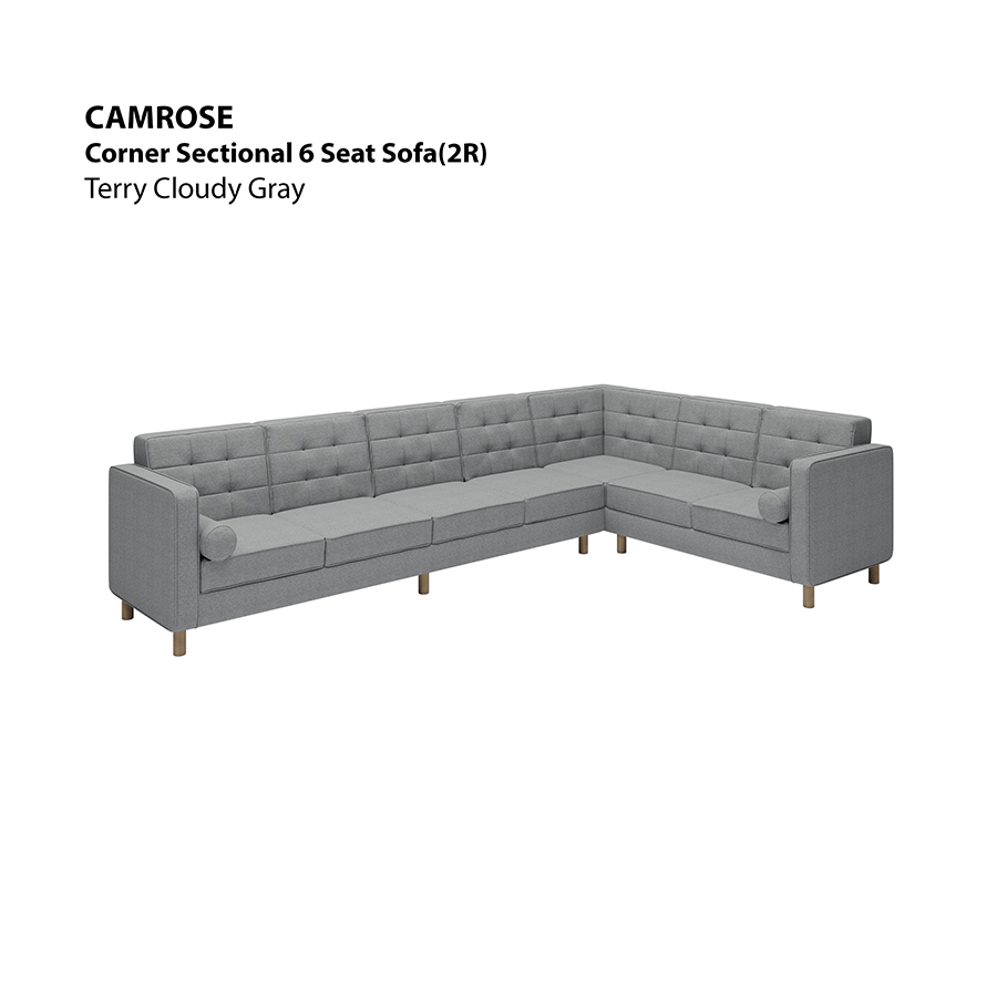 MORE CAMROSE OPTIONS Camrose Corner Sectional 6 Seat (2R) Sofa Camrose Corner Sectional 6 Seat (2R) Sofa Lux Terry Cloudy Gray Mandaue Foam