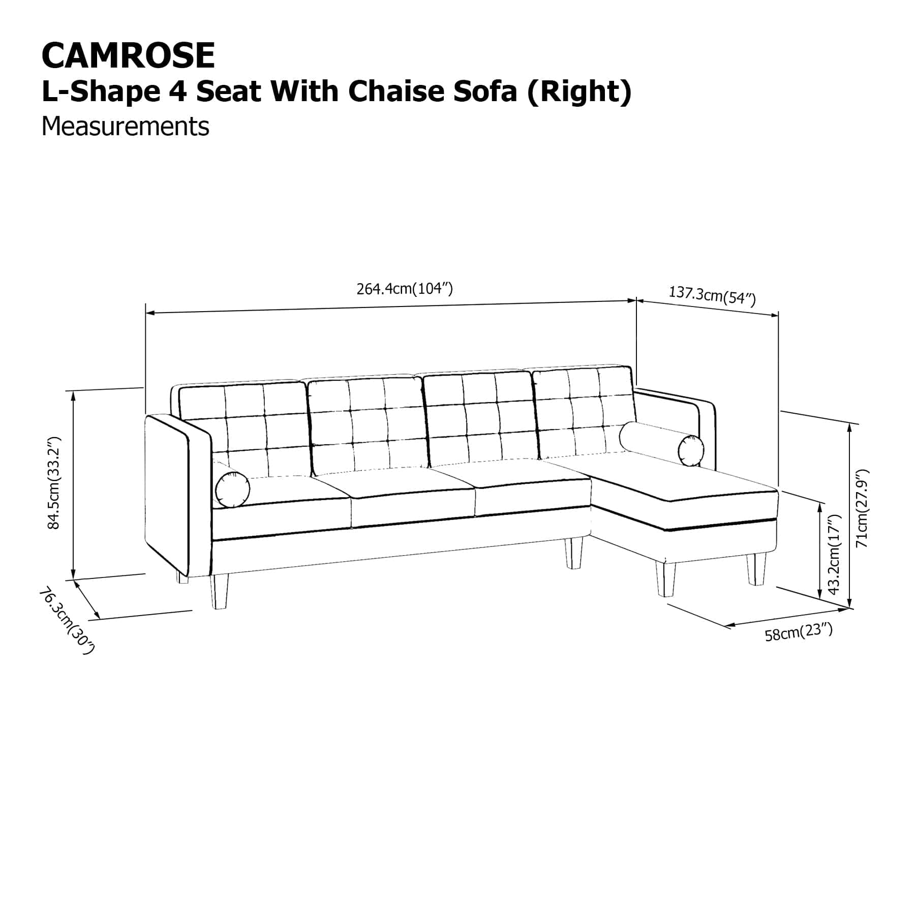 Camrose L-shape 4 Seat with Chaise (Right Facing) Sofa
