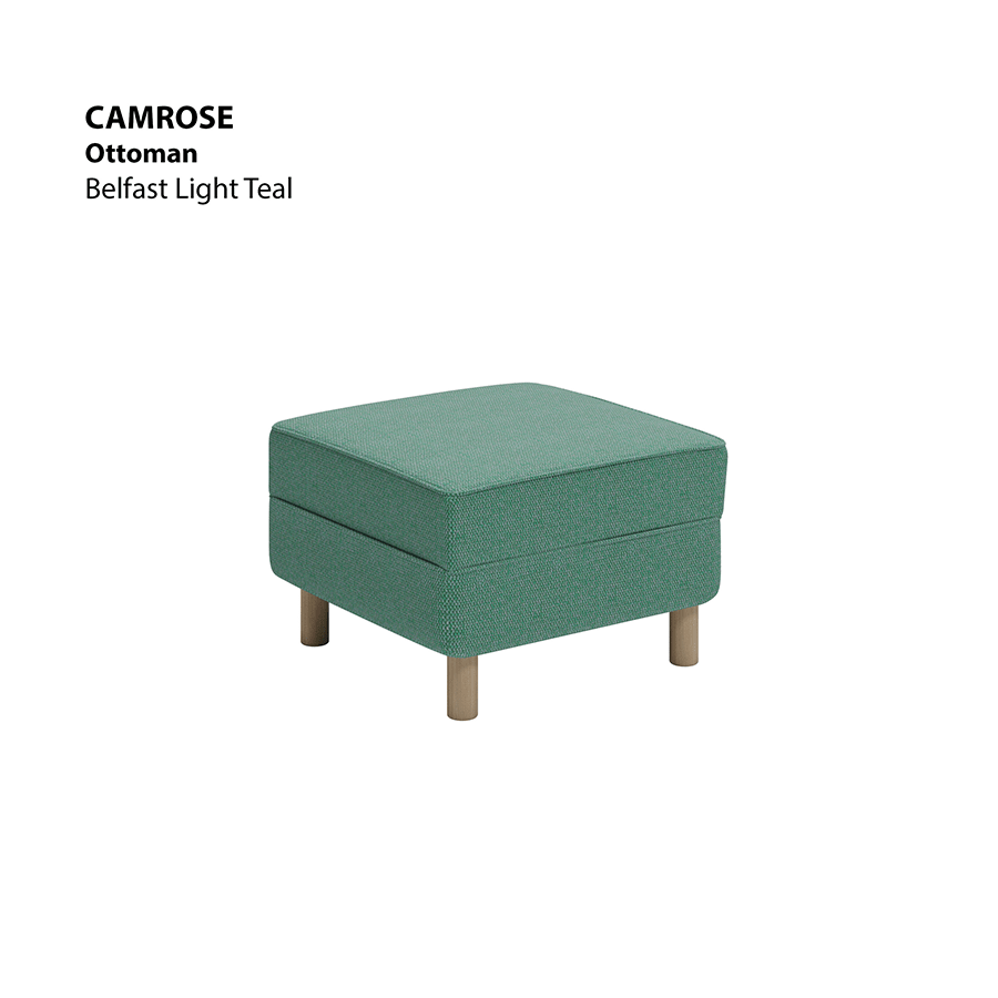 MORE CAMROSE OPTIONS Camrose Ottoman Camrose Ottoman Fabric Belfast Light Teal Mandaue Foam
