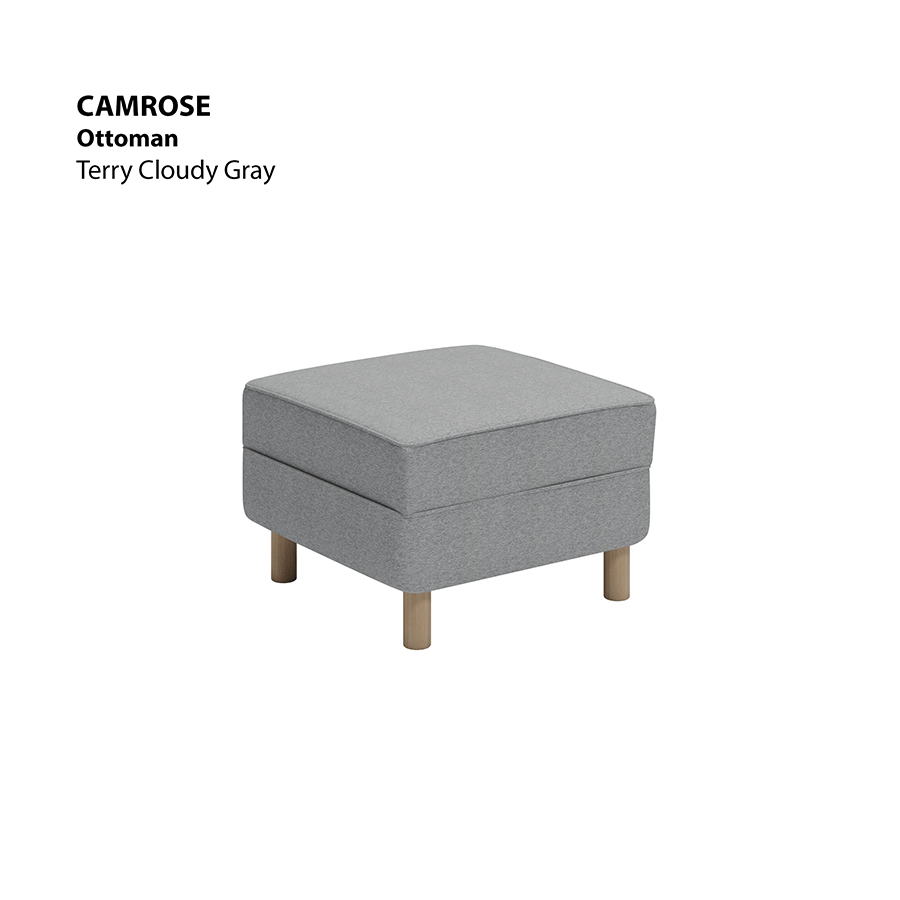 MORE CAMROSE OPTIONS Camrose Ottoman Camrose Ottoman Lux Terry Cloudy Gray Mandaue Foam