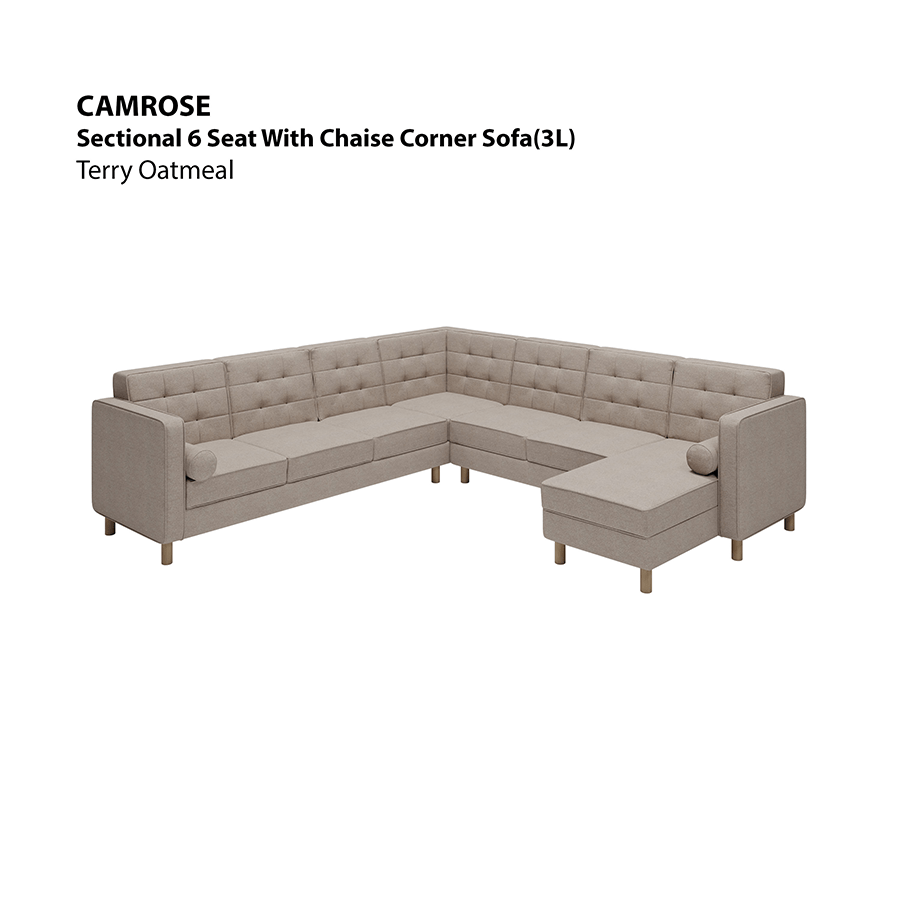 MORE CAMROSE OPTIONS Camrose Sectional 6 Seat Corner with Chaise (3L) Sofa Camrose Sectional 6 Seat Corner with Chaise (3L) Sofa Lux Terry Oatmeal Mandaue Foam