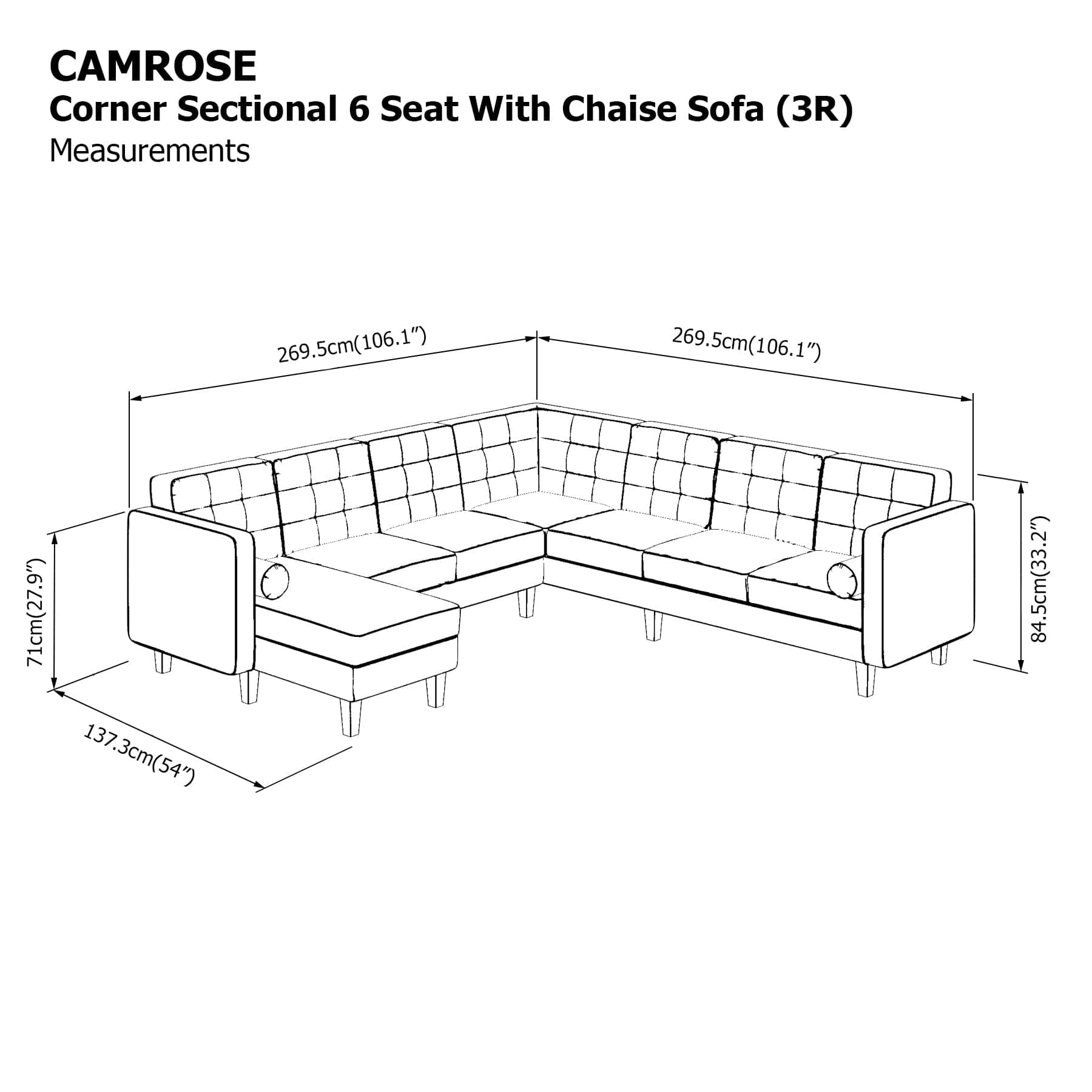 Camrose Sectional 6 Seat Corner with Chaise (3R) Sofa