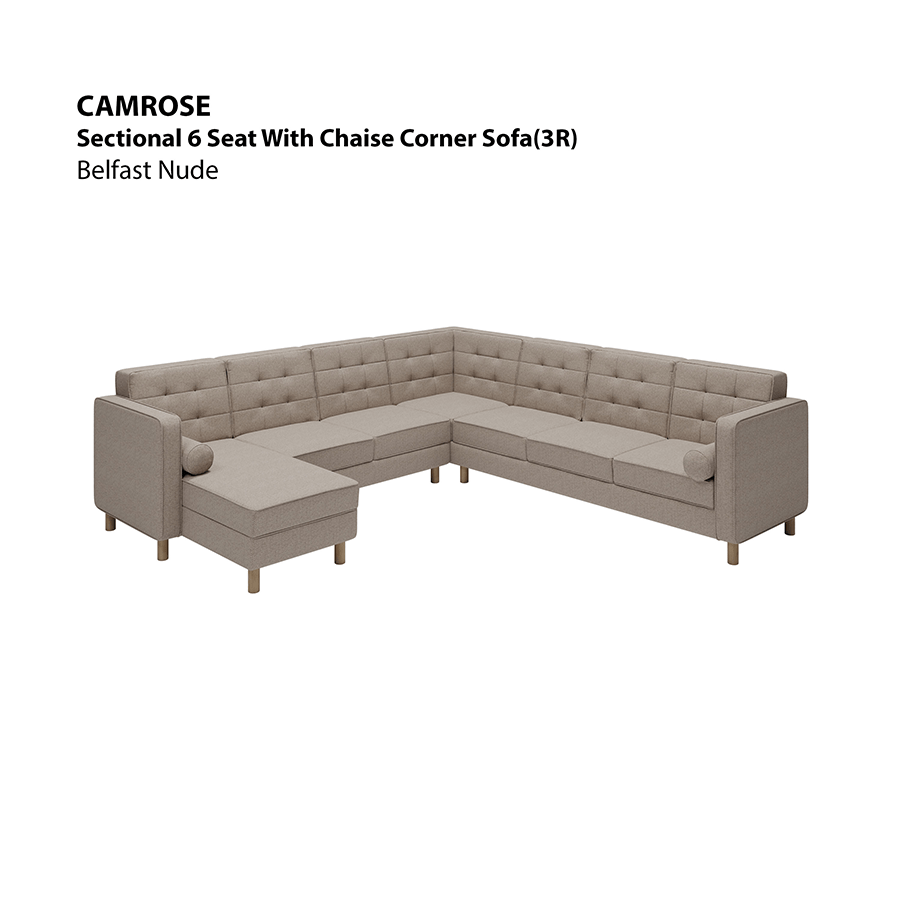 MORE CAMROSE OPTIONS Camrose Sectional 6 Seat Corner with Chaise (3R) Sofa Camrose Sectional 6 Seat Corner with Chaise (3R) Sofa Fabric Belfast Nude Mandaue Foam