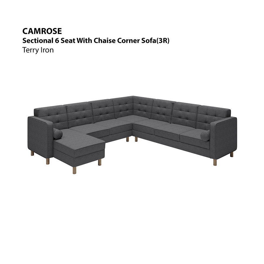 MORE CAMROSE OPTIONS Camrose Sectional 6 Seat Corner with Chaise (3R) Sofa Camrose Sectional 6 Seat Corner with Chaise (3R) Sofa Lux Terry Iron Mandaue Foam